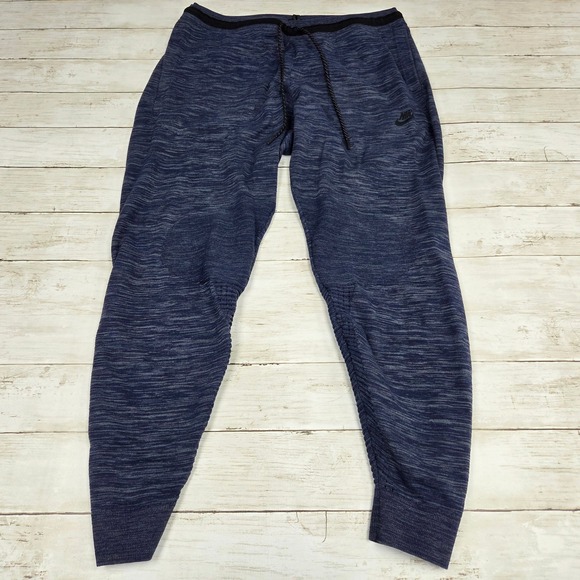 Nike Tech Knit Joggers Mens L Blue 832180-473 Tapered Sweatpants Heathered
